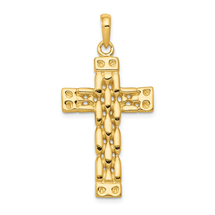 Million Charms 14K Yellow Gold Themed Polished Panther Style Relgious Cross Pendant