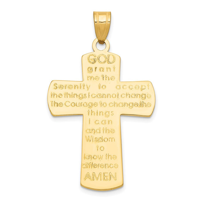Million Charms 14K Yellow Gold Themed Relgious Cross Pendant With Serenity Prayer On Back