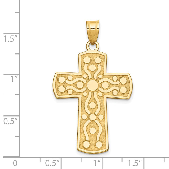 Million Charms 14K Yellow Gold Themed Relgious Cross Pendant With Serenity Prayer On Back