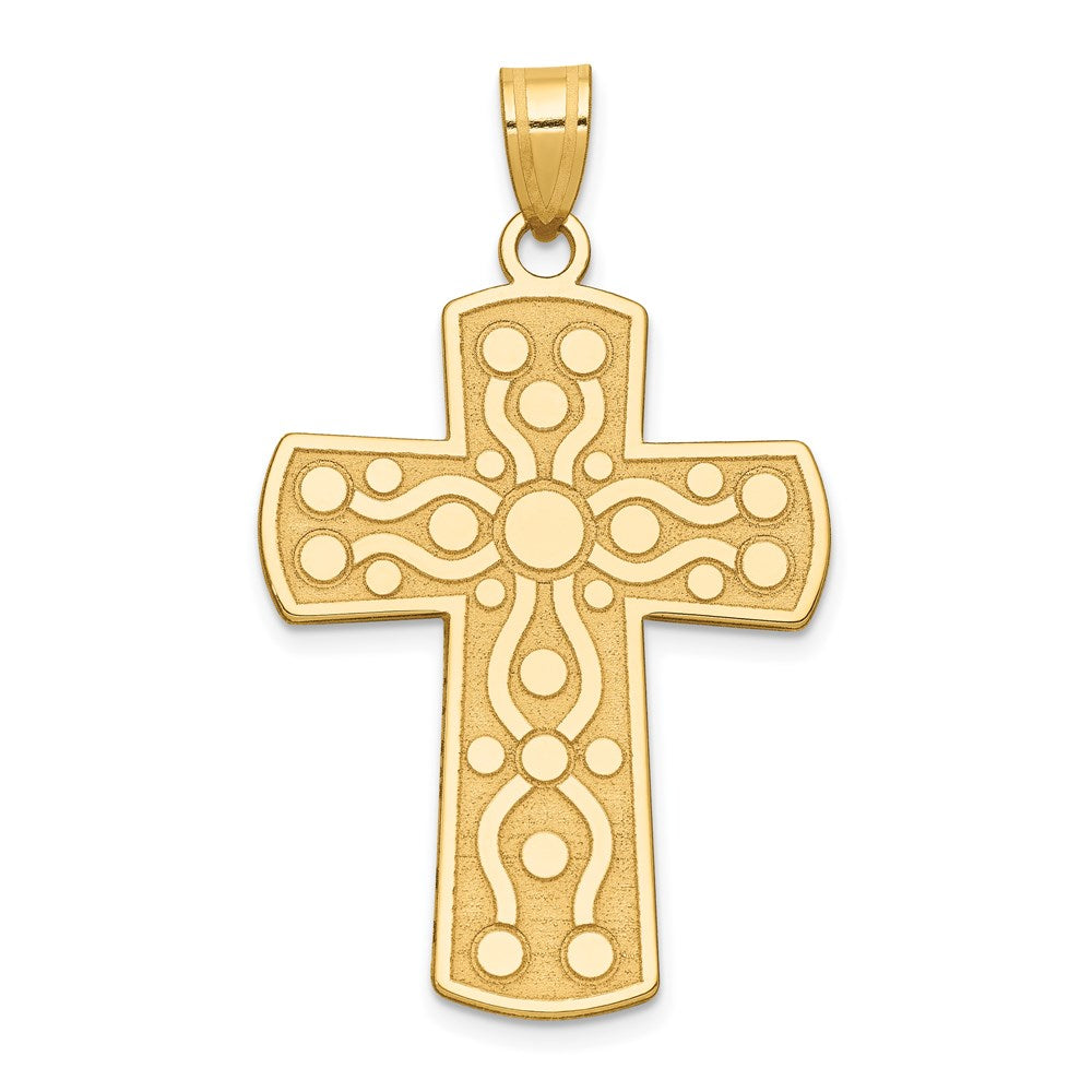 Million Charms 14K Yellow Gold Themed Relgious Cross Pendant With Serenity Prayer On Back