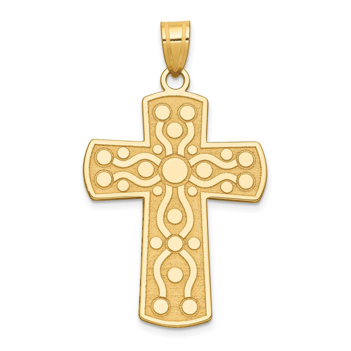 Million Charms 14K Yellow Gold Themed Relgious Cross Pendant With Serenity Prayer On Back