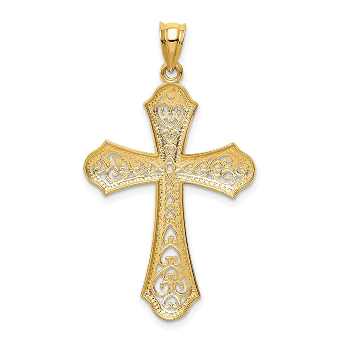 Million Charms 14K Yellow Gold Themed With Rhodium-plated Filigree Relgious Cross Pendant