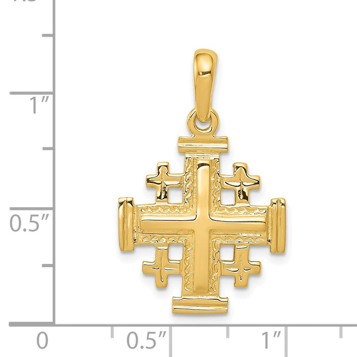 Million Charms 14K Yellow Gold Themed Jerusalem Relgious Cross Pendant