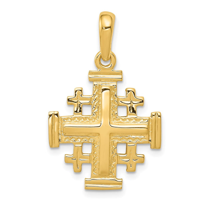 Million Charms 14K Yellow Gold Themed Jerusalem Relgious Cross Pendant