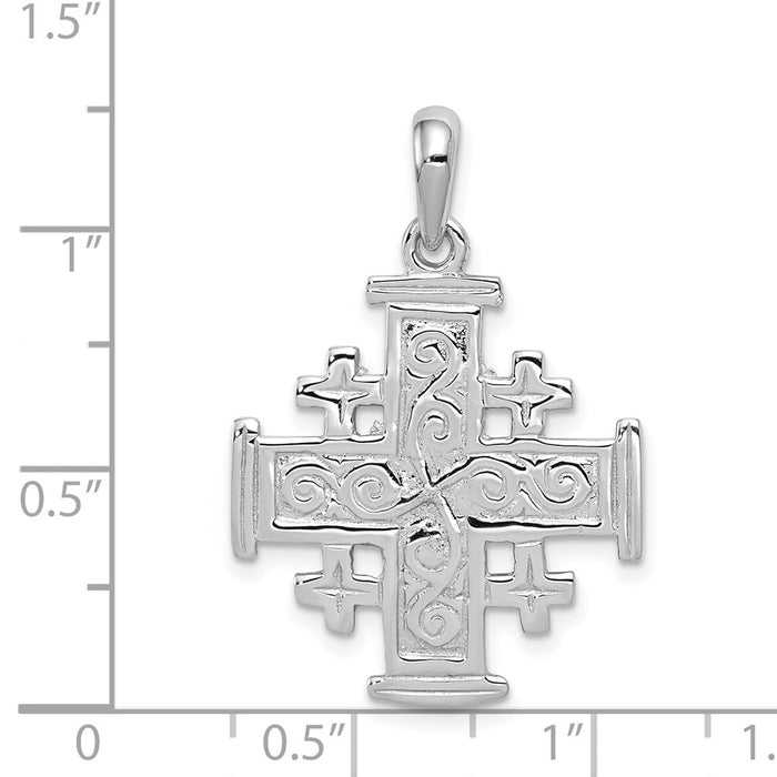 Million Charms 14K White Gold Themed Jerusalem Relgious Cross Pendant