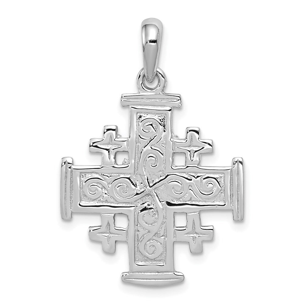 Million Charms 14K White Gold Themed Jerusalem Relgious Cross Pendant