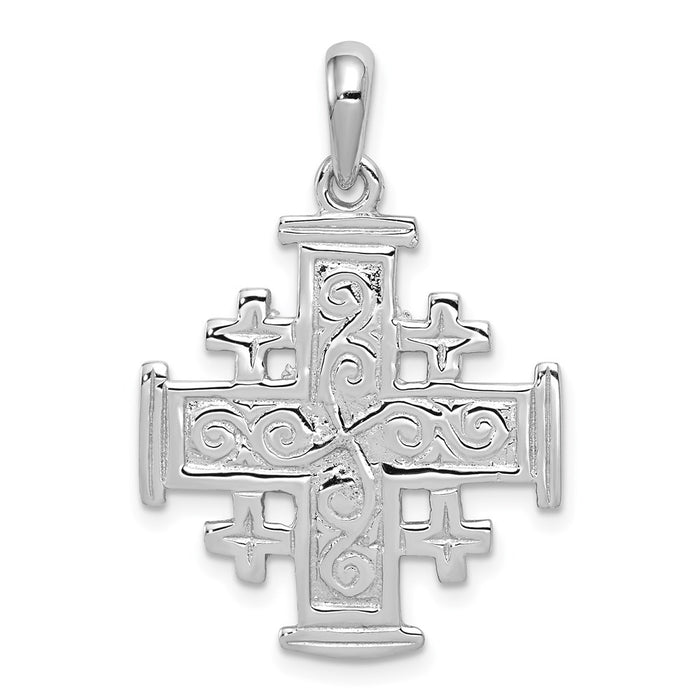 Million Charms 14K White Gold Themed Jerusalem Relgious Cross Pendant