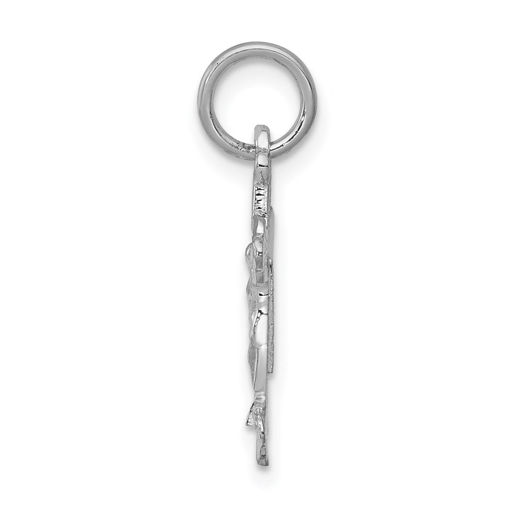 Million Charms 14K White Gold Themed Diamond-Cut Relgious Crucifix Charm