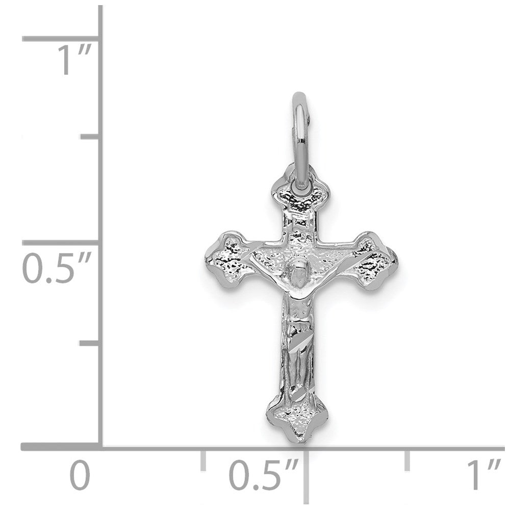 Million Charms 14K White Gold Themed Diamond-Cut Relgious Crucifix Charm