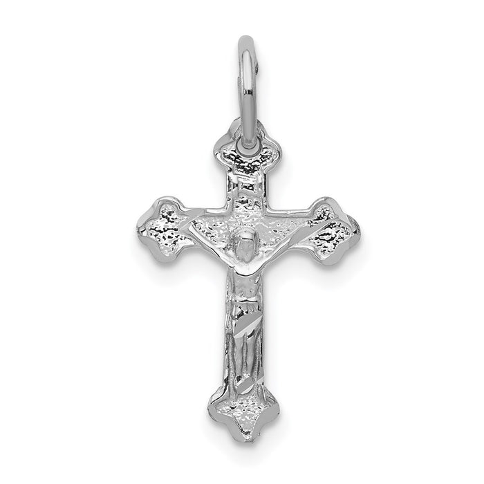 Million Charms 14K White Gold Themed Diamond-Cut Relgious Crucifix Charm