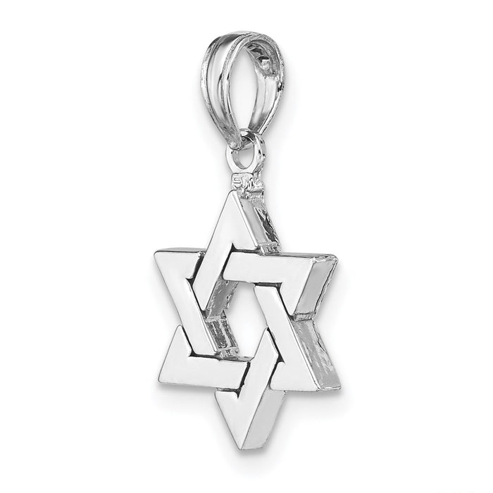 Million Charms 14K White Gold Themed Polished Religious Jewish Star Of David Pendant