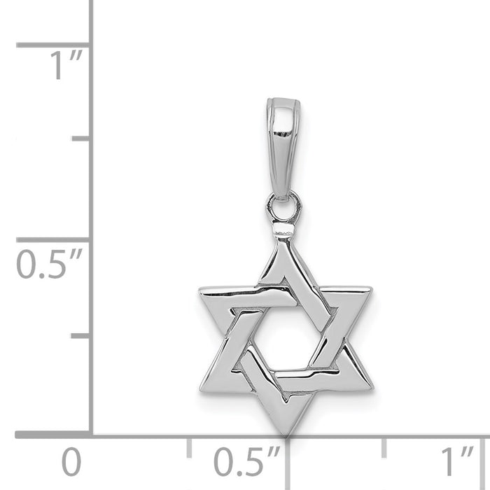 Million Charms 14K White Gold Themed Polished Religious Jewish Star Of David Pendant