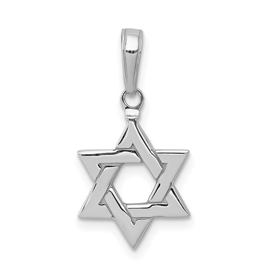 Million Charms 14K White Gold Themed Polished Religious Jewish Star Of David Pendant