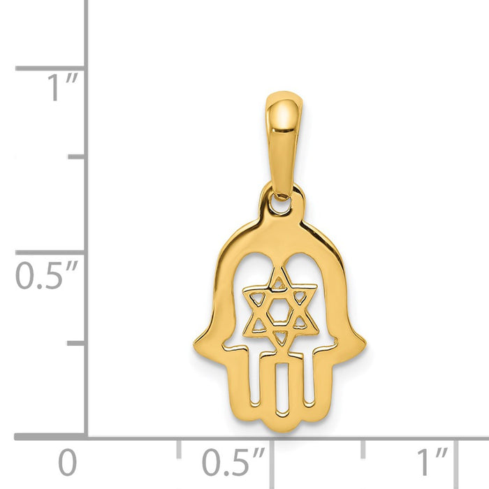 Million Charms 14K Yellow Gold Themed Religious Jewish Star Of David Chamseh Hand Pendant