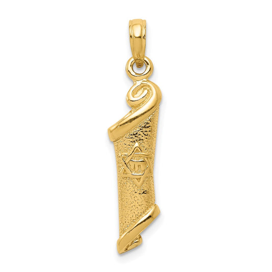Million Charms 14K Yellow Gold Themed Torah With Religious Jewish Star Of David Pendant