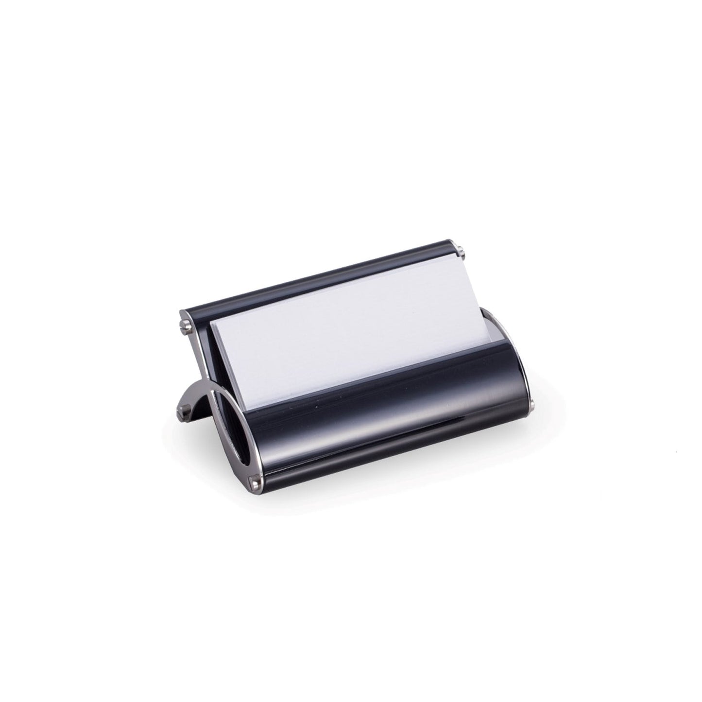 Occasion Gallery Black/Silver Color Stainless Steel Business Card Holder with Black Enamel Finish. 4.25 L x 2.75 W x 2 H in.