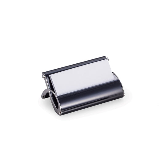 Occasion Gallery Black/Silver Color Stainless Steel Business Card Holder with Black Enamel Finish. 4.25 L x 2.75 W x 2 H in.