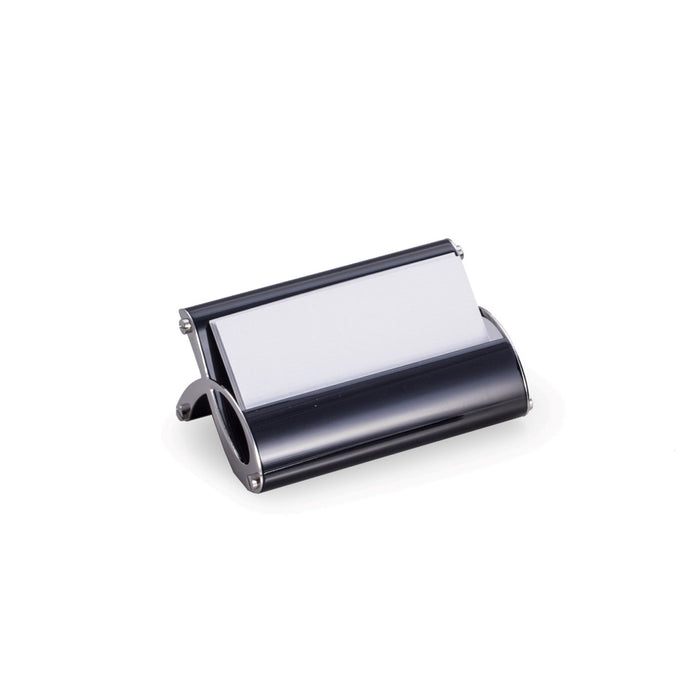 Occasion Gallery Black/Silver Color Stainless Steel Business Card Holder with Black Enamel Finish. 4.25 L x 2.75 W x 2 H in.