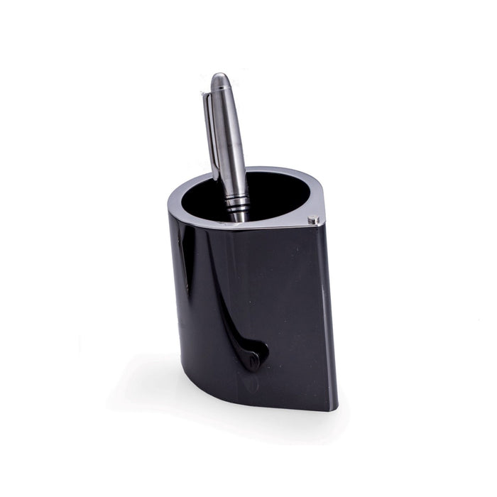 Occasion Gallery Black/Silver Color Stainless Steel Pen Cup with Black Enamel Finish. 3.25 L x 3 W x 3.5 H in.