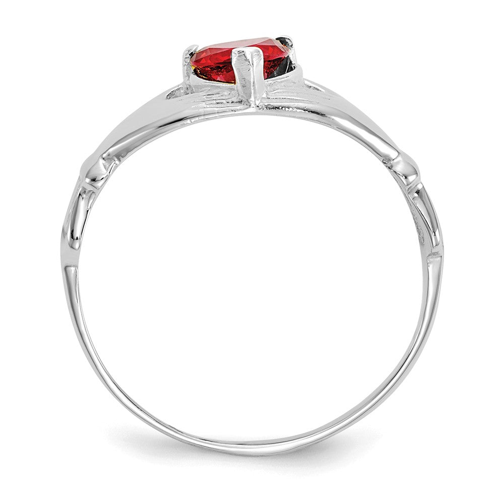 14k White Gold CZ January Birthstone Claddagh Heart Ring, Size: 7
