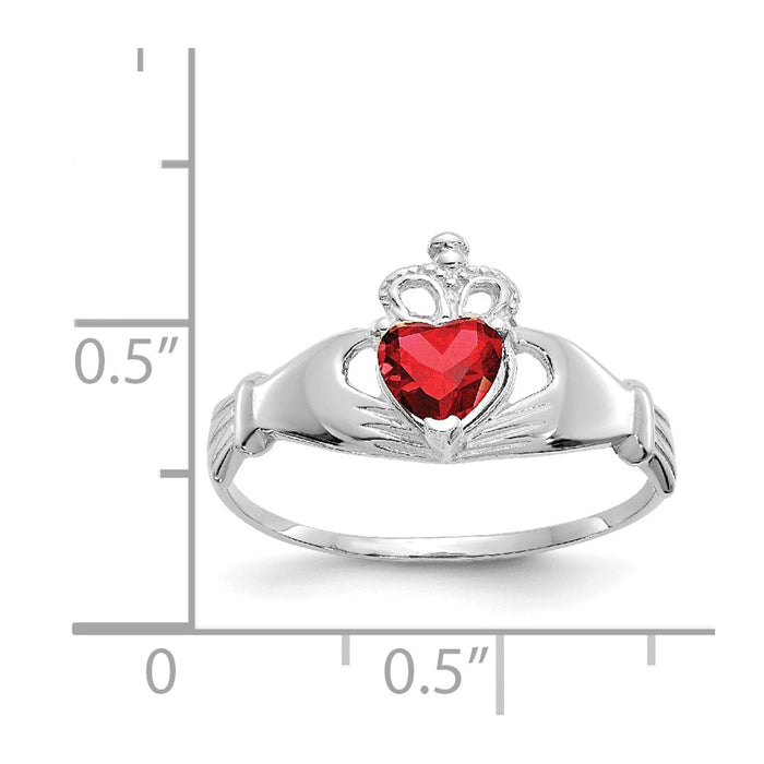 14k White Gold CZ January Birthstone Claddagh Heart Ring, Size: 7