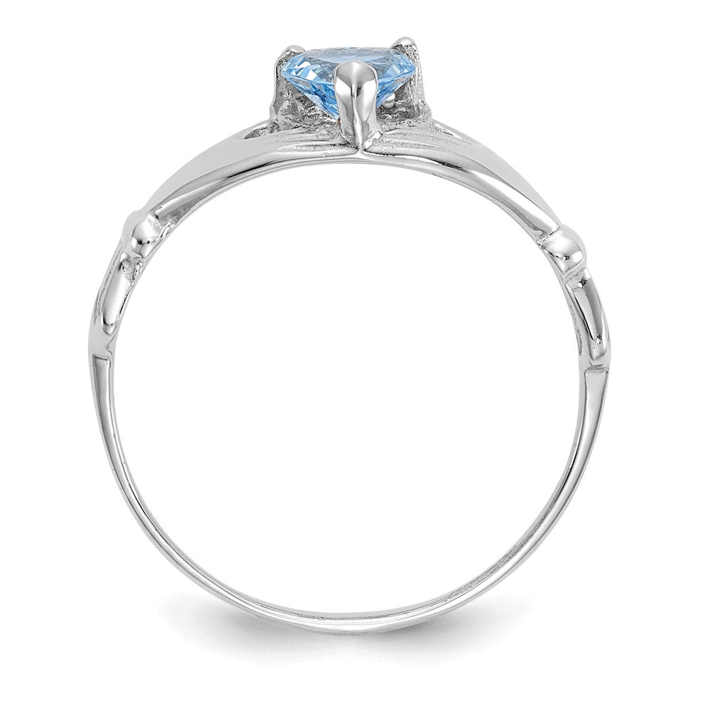 14k White Gold CZ March Birthstone Claddagh Heart Ring, Size: 6