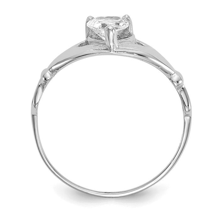 14k White Gold CZ April Birthstone Claddagh Heart Ring, Size: 7