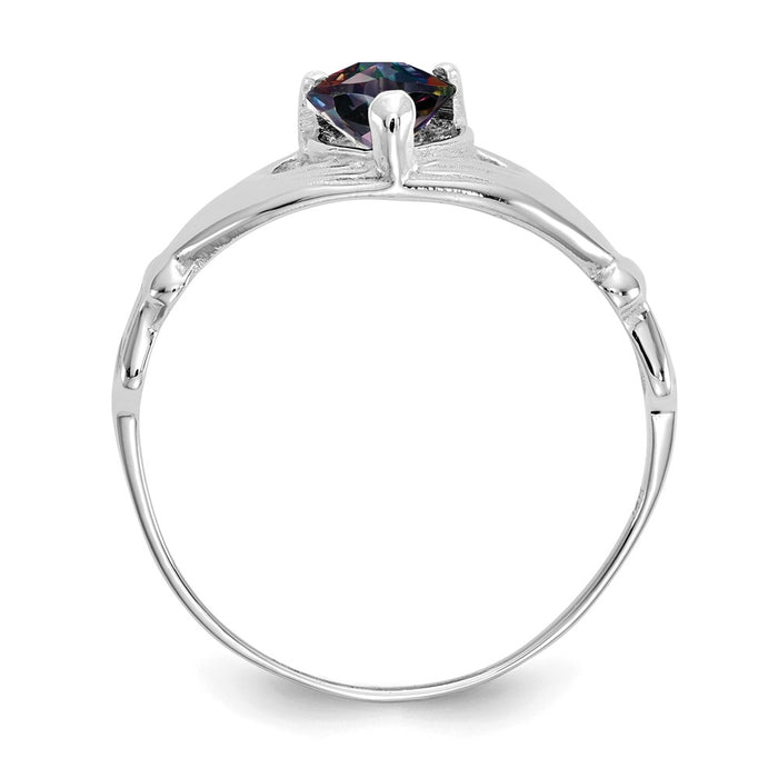 14k White Gold CZ June Birthstone Claddagh Heart Ring, Size: 7