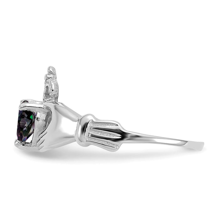14k White Gold CZ June Birthstone Claddagh Heart Ring, Size: 7