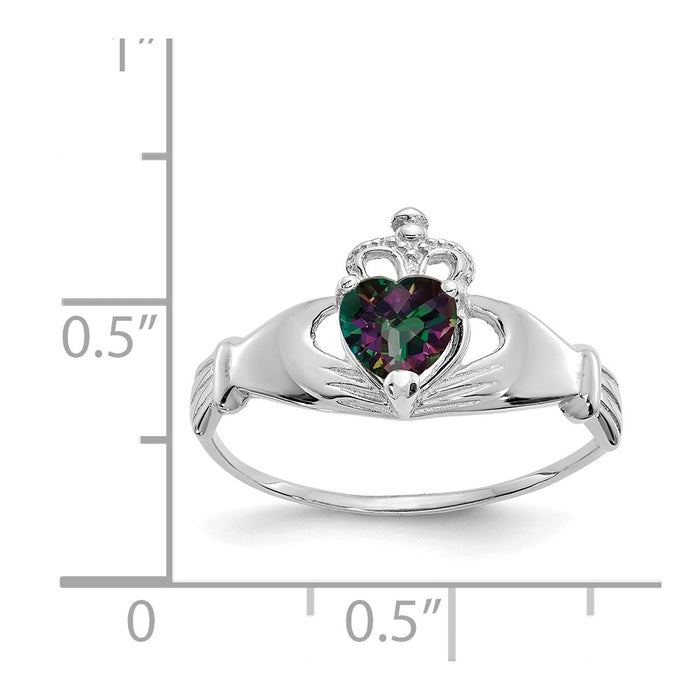 14k White Gold CZ June Birthstone Claddagh Heart Ring, Size: 7