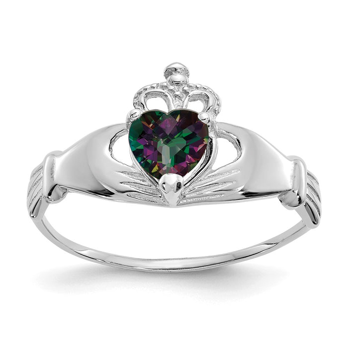 14k White Gold CZ June Birthstone Claddagh Heart Ring, Size: 7