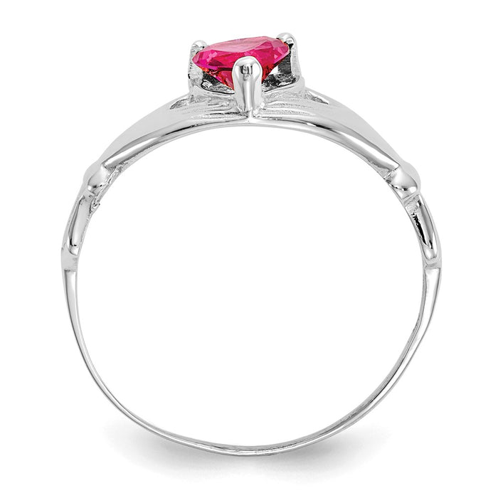 14k White Gold CZ July Birthstone Claddagh Heart Ring, Size: 7