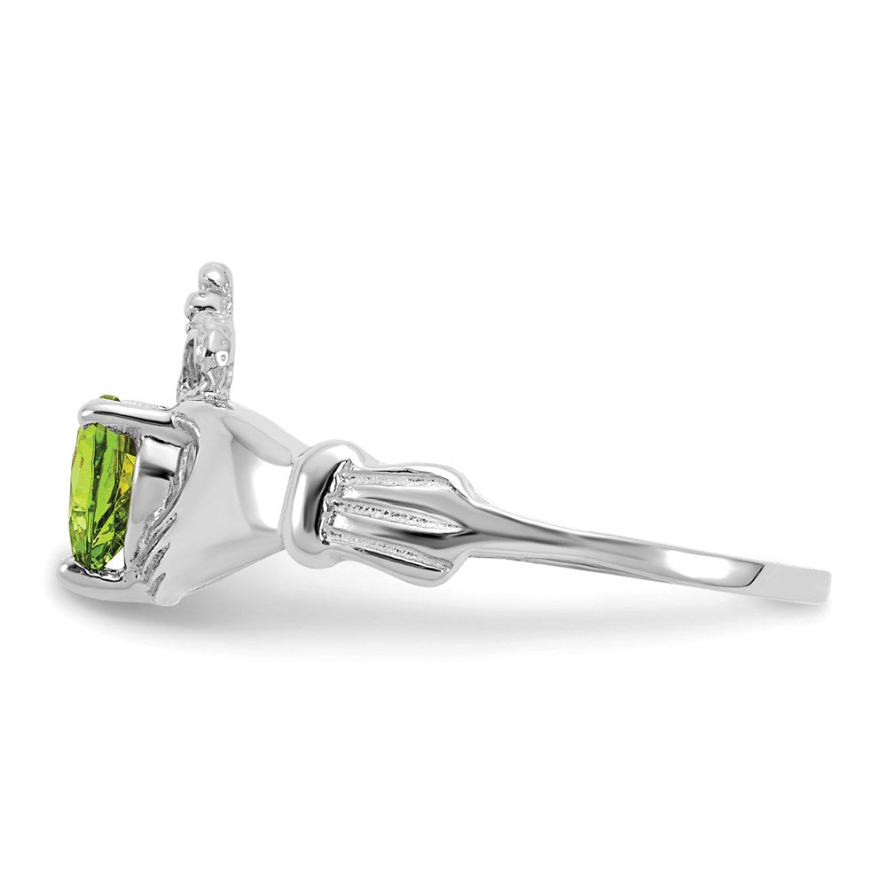 14k White Gold CZ August Birthstone Claddagh Heart Ring, Size: 7
