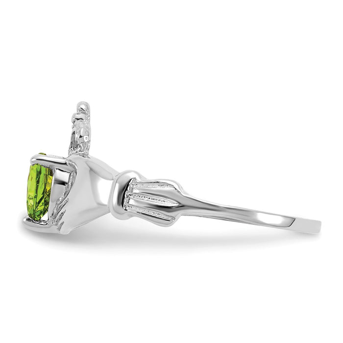 14k White Gold CZ August Birthstone Claddagh Heart Ring, Size: 7