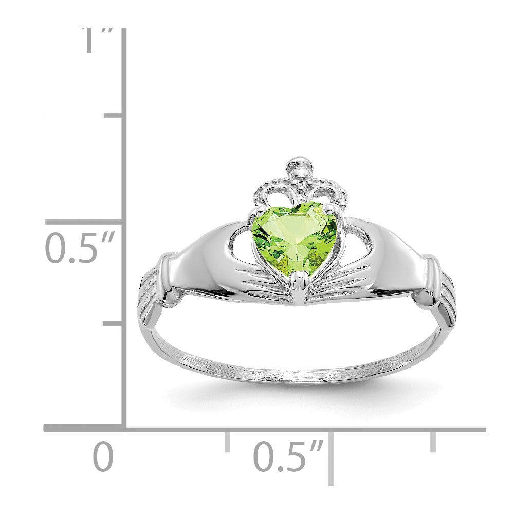 14k White Gold CZ August Birthstone Claddagh Heart Ring, Size: 7