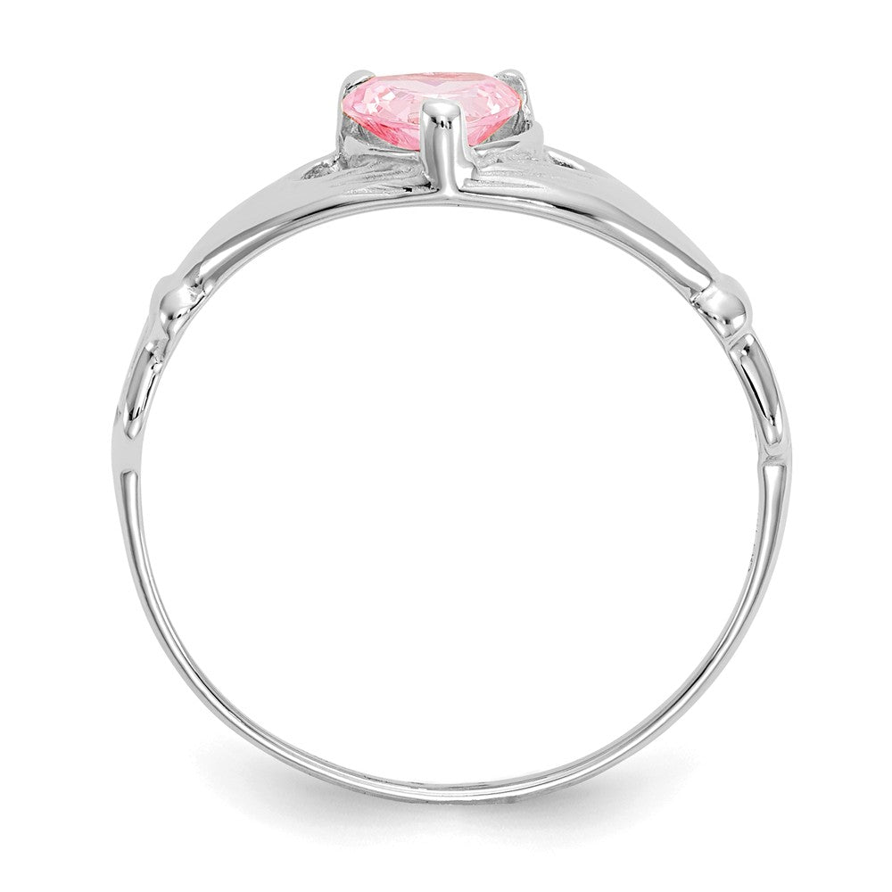 14k White Gold CZ October Birthstone Claddagh Heart Ring, Size: 7