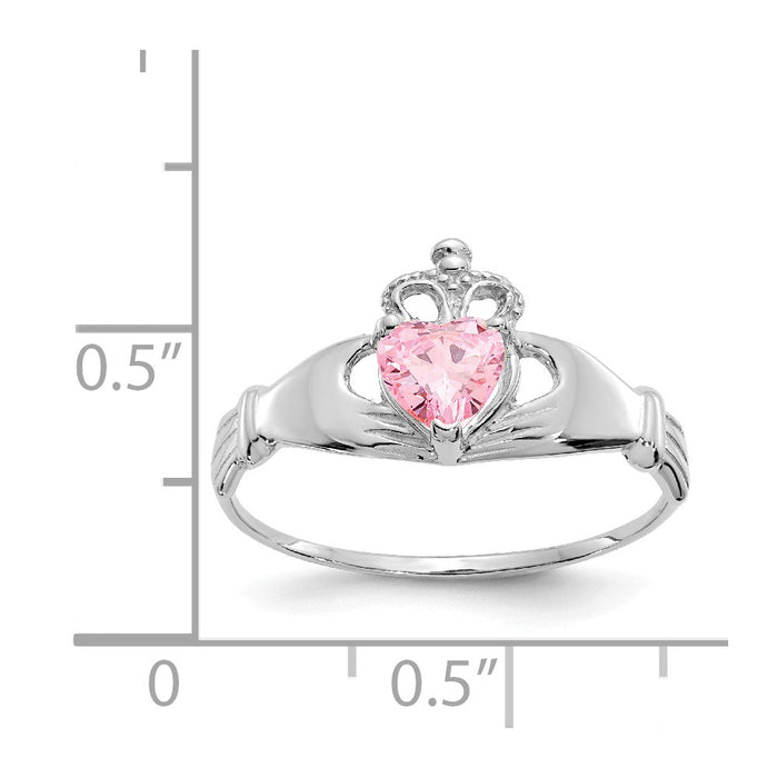 14k White Gold CZ October Birthstone Claddagh Heart Ring, Size: 7
