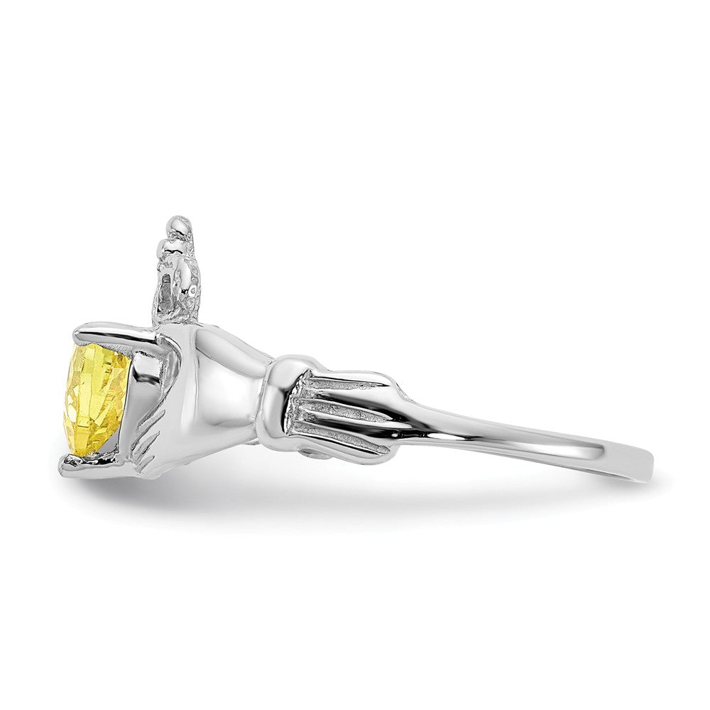 14k White Gold CZ November Birthstone Claddagh Heart Ring, Size: 7