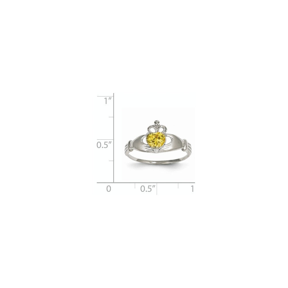 14k White Gold CZ November Birthstone Claddagh Heart Ring, Size: 7
