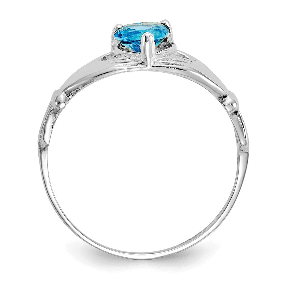 14k White Gold CZ December Birthstone Claddagh Heart Ring, Size: 7