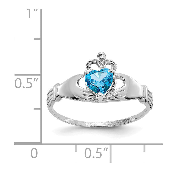 14k White Gold CZ December Birthstone Claddagh Heart Ring, Size: 7