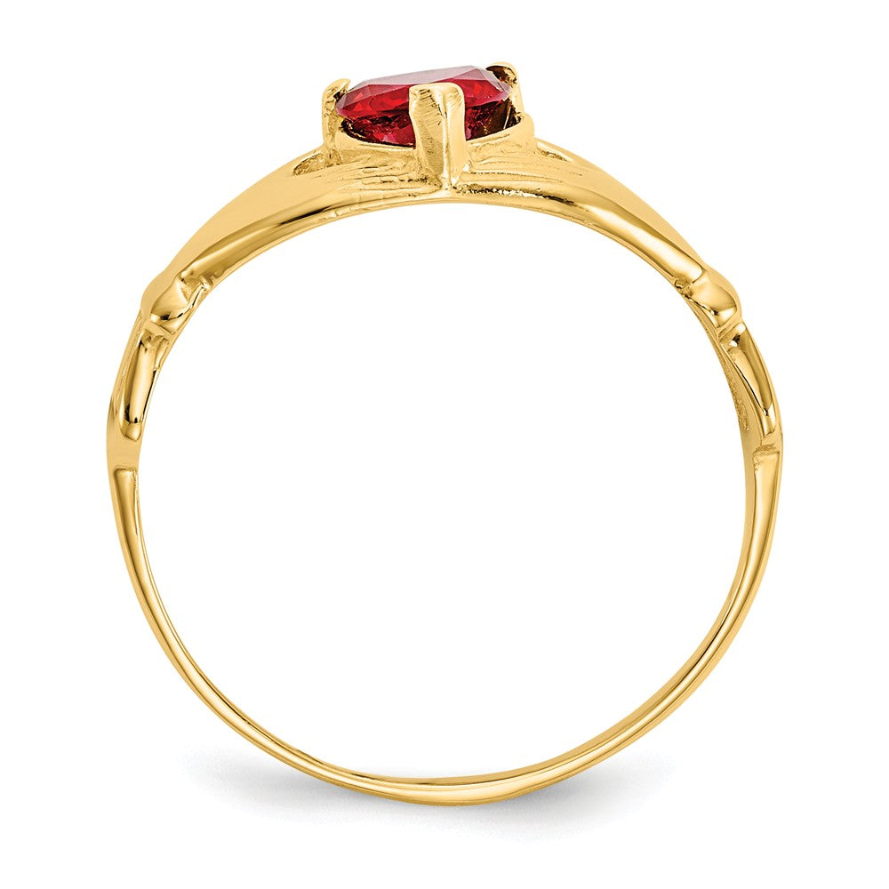 14k Yellow Gold CZ January Birthstone Claddagh Heart Ring, Size: 7
