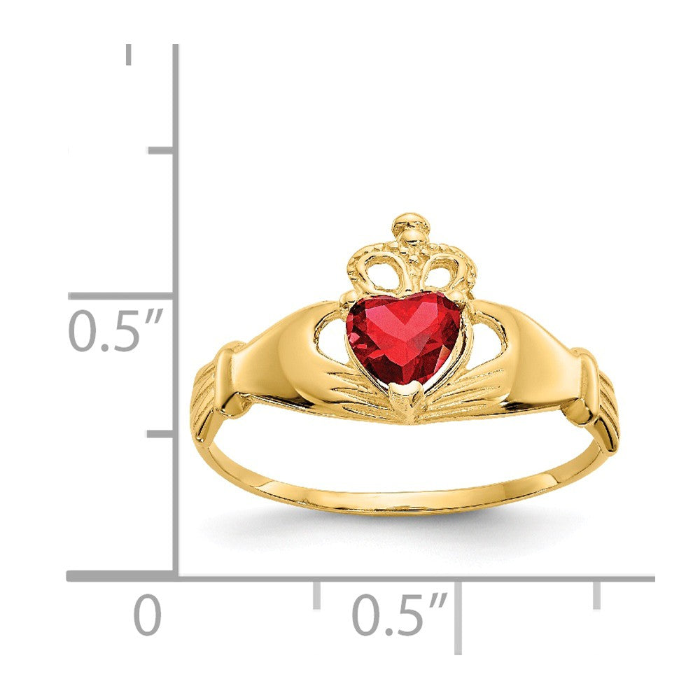 14k Yellow Gold CZ January Birthstone Claddagh Heart Ring, Size: 7