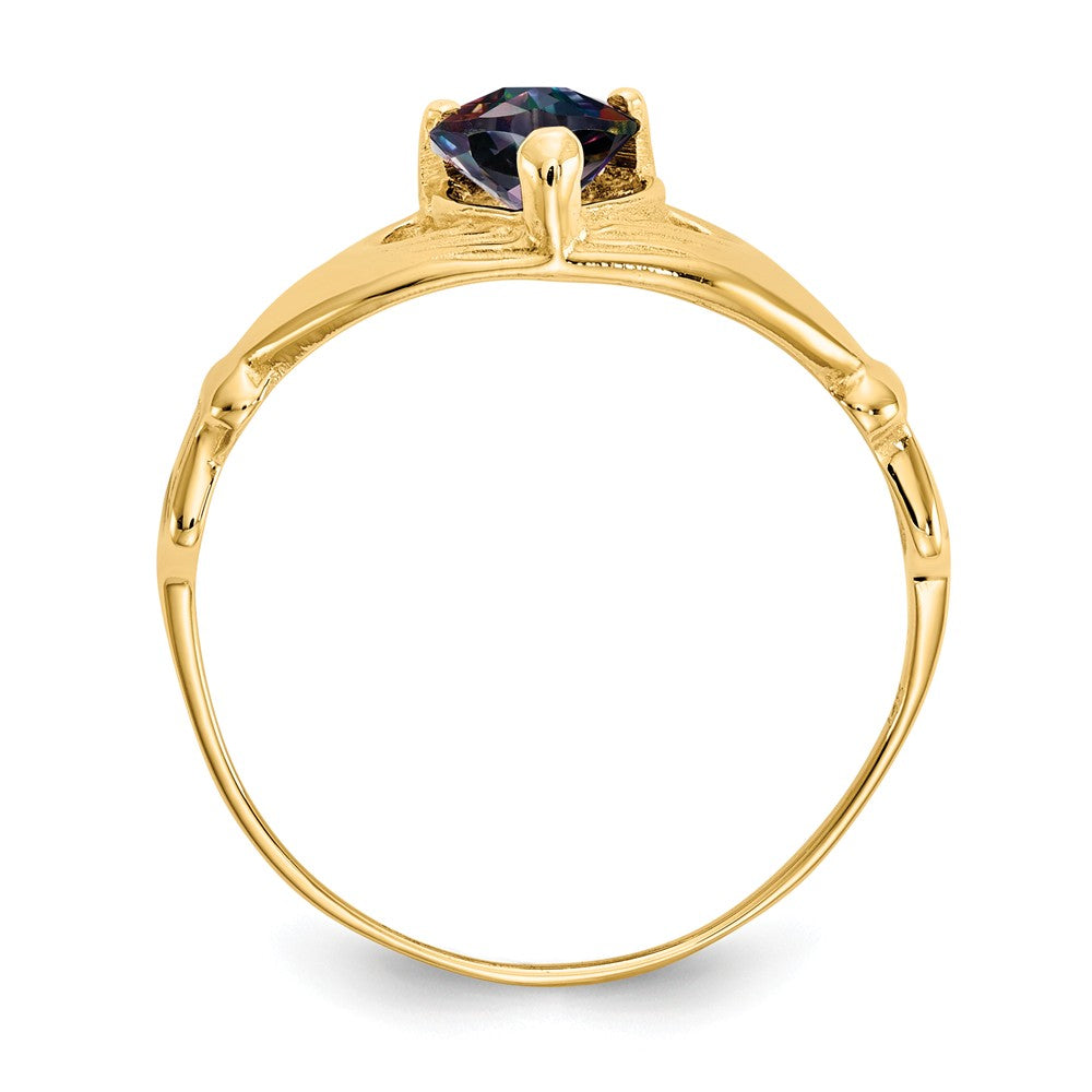 14k Yellow Gold CZ June Birthstone Claddagh Heart Ring, Size: 6