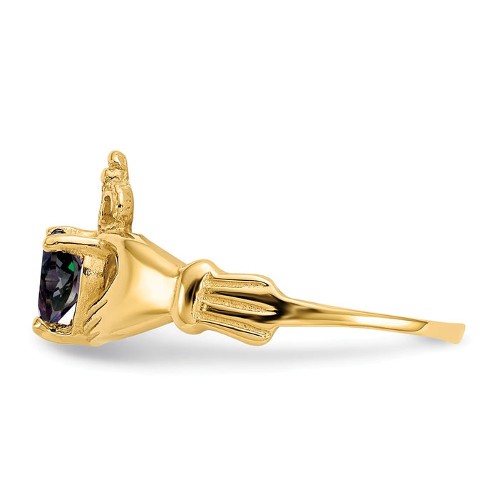 14k Yellow Gold CZ June Birthstone Claddagh Heart Ring, Size: 6