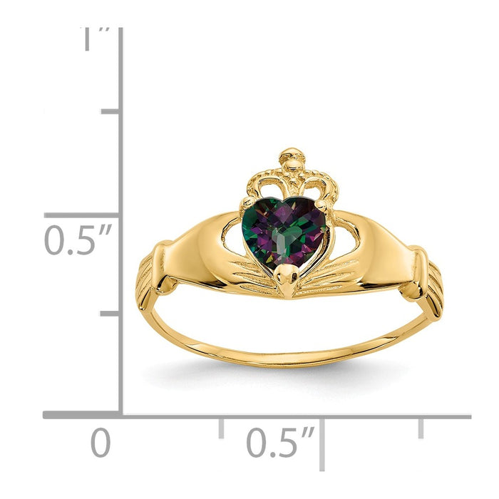 14k Yellow Gold CZ June Birthstone Claddagh Heart Ring, Size: 6