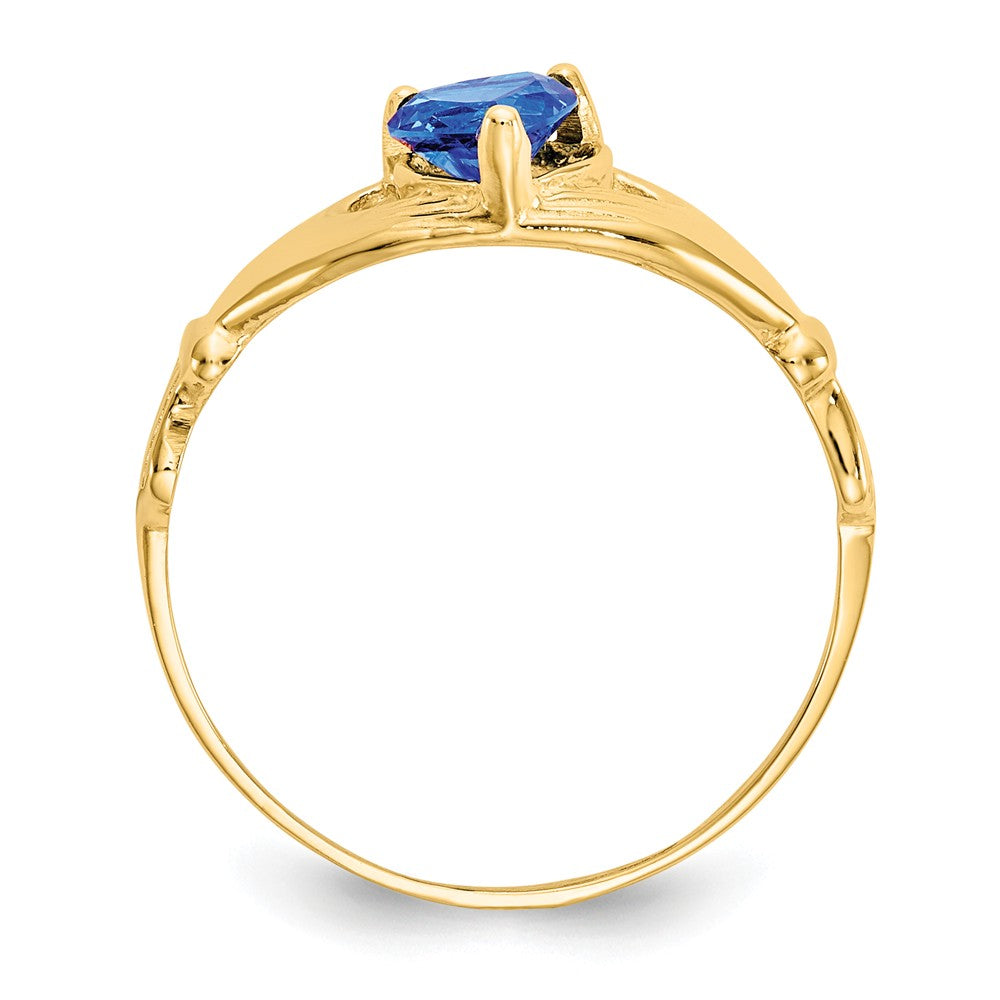 14k Yellow Gold CZ September Birthstone Claddagh Heart Ring, Size: 7