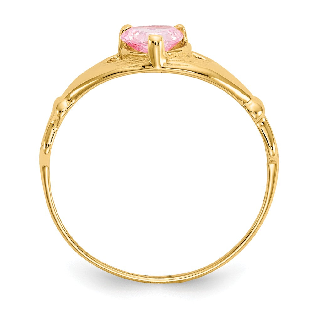 14k Yellow Gold CZ October Birthstone Claddagh Heart Ring, Size: 7
