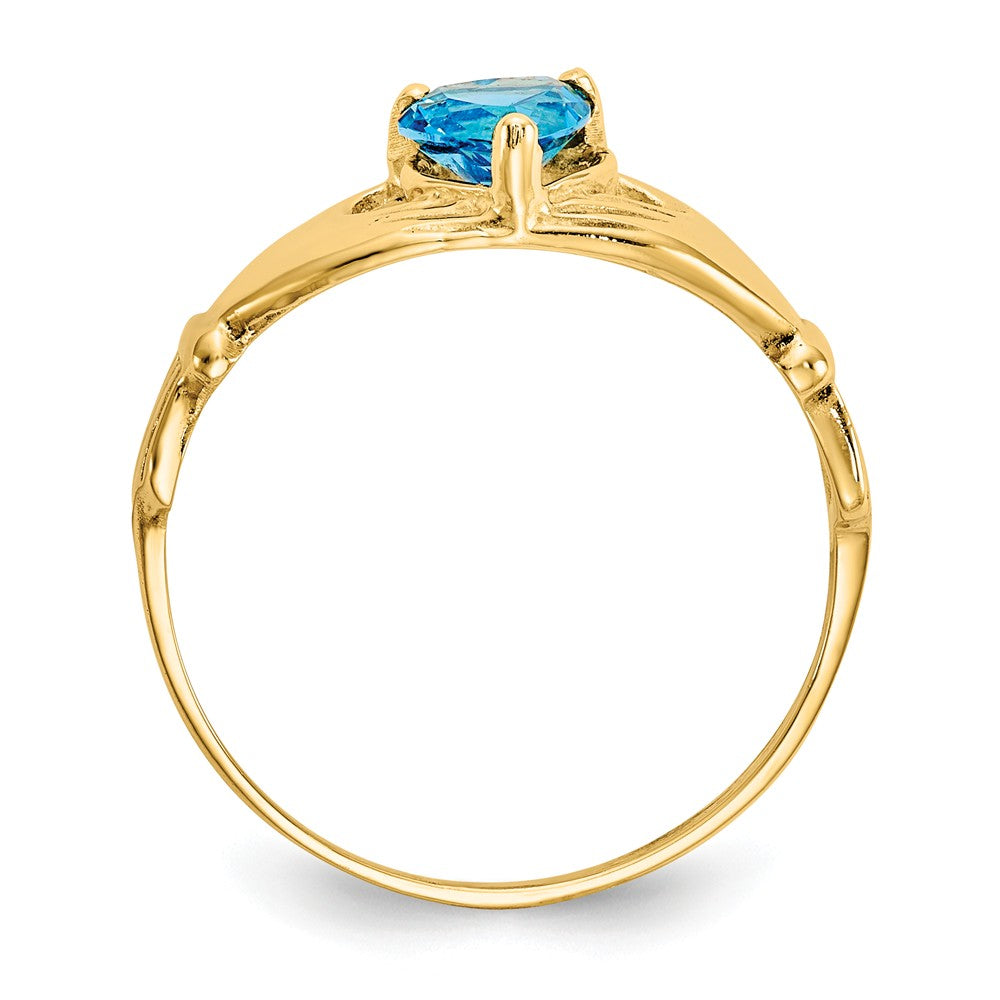 14k Yellow Gold CZ December Birthstone Claddagh Heart Ring, Size: 7