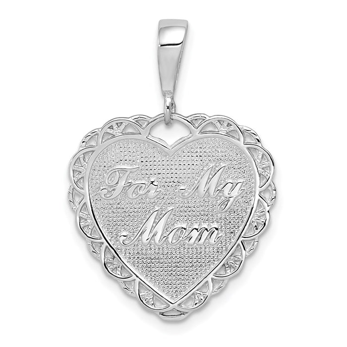 Million Charms 14K White Gold Themed Polished Reversible For My Mom Heart Pendant